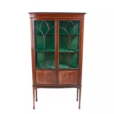 Original Antike Englische Mahagoni Bogenfront Vitrine ca. 1900