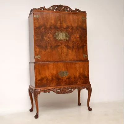 Stilvoller antiker Queen Anne Nussbaum Cocktailschrank englisch ca 1920