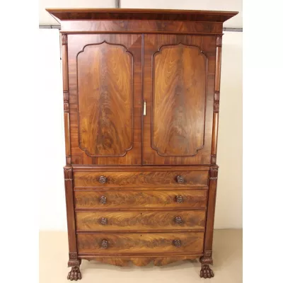 Englischer Mahagoni Linen Press Kleiderschrank William IV antik ca 19. Jh