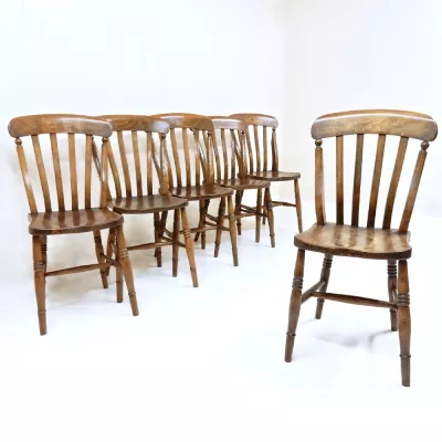 6 stk original antike viktorianische Landhaus Küchenstühle Ulme Buche englisch ca. 1890