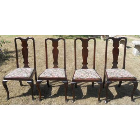 4 Stk original antike Queen Anne Mahagoni Esszimmer Stühle englisch ca 1920