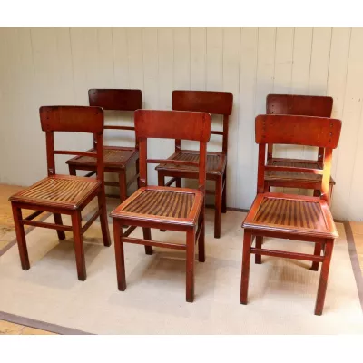6 Stk original antike französische Buchen Bistro Stühle Esszimmer 1920