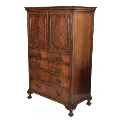 Beeindruckender antiker englischer Mahagoni Kleiderschrank Chippendale Stil ca 1920