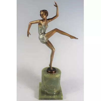 Art Deco Bronze Figur Tanzendes Mädchen von Joseph Lorenzl Österreich ca 1930
