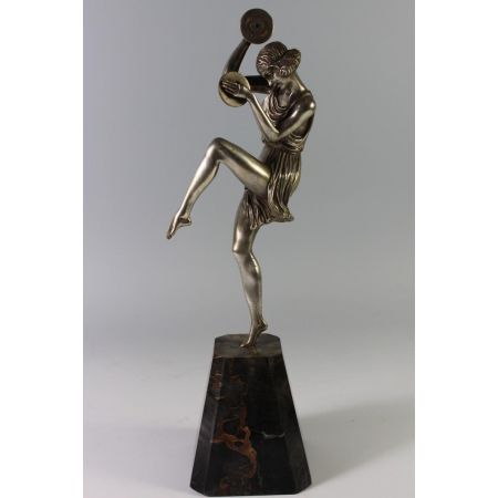 Original antike Art Deco Bronze Figur Tänzerin mit Cymbal Becken Frankreich Le Faguays  c.1925