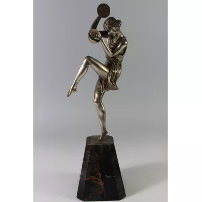 Original antike Art Deco Bronze Figur Tänzerin mit Cymbal Becken Frankreich Le Faguays  c.1925