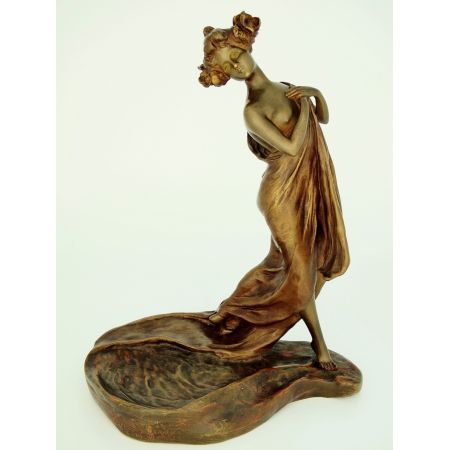 Art Nouveau Antike Bronze Figur "Au Bain" Jungfrau Gewand Belgien ca 1900