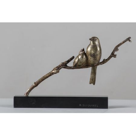 Hübsche französische Art Deco Bronze Skulptur Marmor Zwei Vögel Becquerel antik ca 1930