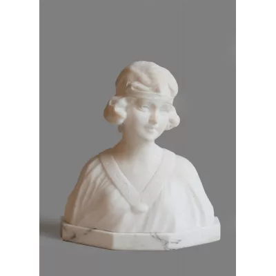 Französische Alabaster Skulptur Büste Schöne Frau von G.V. Vaerenbergh antik ca 1910