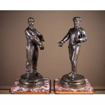 Große original antike französische Bronze Figuren E. Voyer c.1900