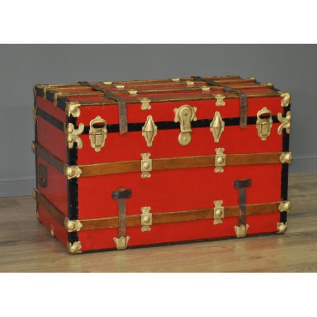 Original antike große Holztruhe Kiste lackiert Metall englisch 1920
