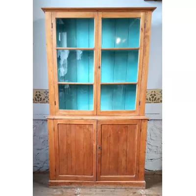 Viktorianischer Kiefern Schrank Vitrine Weichholz original antik ca 1840