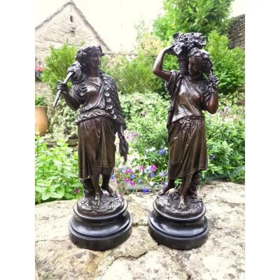 Original antike Bronzefiguren Skulpturen französisch "Harvest from The Land / Sea" Boyer ca 1900