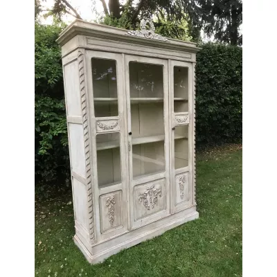 Französischer antiker Wohnzimmerschrank Massivholz Vitrine lackiert ca 1900