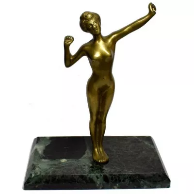 Original antike Art Deco Messing Figur Frau englisch 1930 