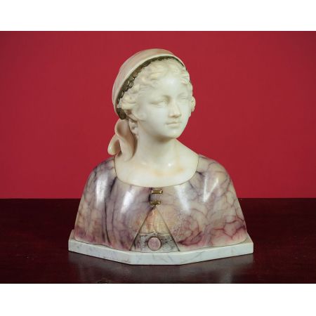 Schöne antike Alabaster Büste Figur Mädchen italienisch ca. 1910