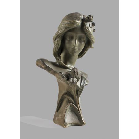 Hübsche französische Art Nouveau Terrakotta Figur Büste Frau antik ca 1910