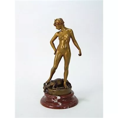 Original Antike Französische Jugendstil Akt Bronze "Diana" Rougelet ca. 1890