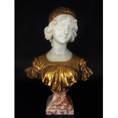 Original Anitke Französische Calendi Bronze "jeune fille au bonnet" ca. 1880