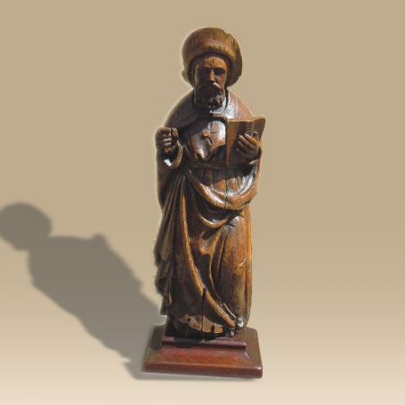 Antike Eichen Statue eines Heiligen ca. 15. JH