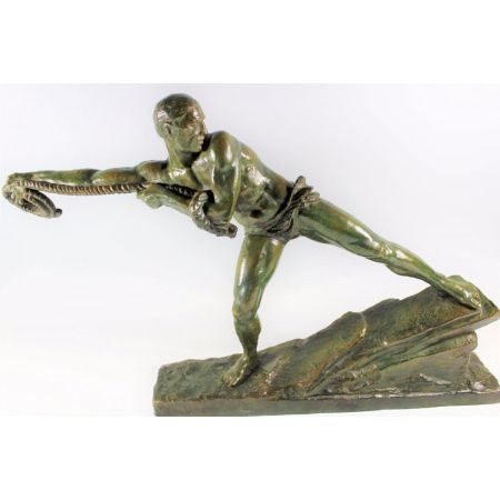 Original Antike Französische Art Deco "Lariat" Bronze von Pierre le Faguays c.1930