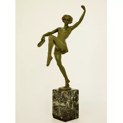 Bezaubernde Französisiche Bronze Tamburintänzerin von Faguays antik ca. 1930