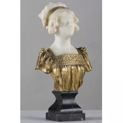 Original Antike Italienische Marmor Bronzeskulptur Frau ca. 1890