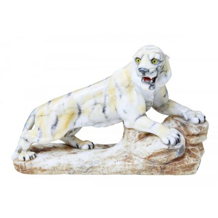 Schöne Antike Englische Art Deco Alabaster Tiger Figur ca. 1920