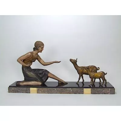 Original Antike Französische Art Deco Spelter Figuren Gruppe Chiparus ca. 1925