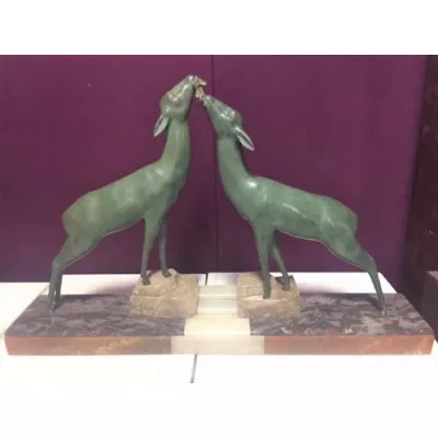 Original Antike Französische Bronze Art Deco Hirsch Paar ca. 1930