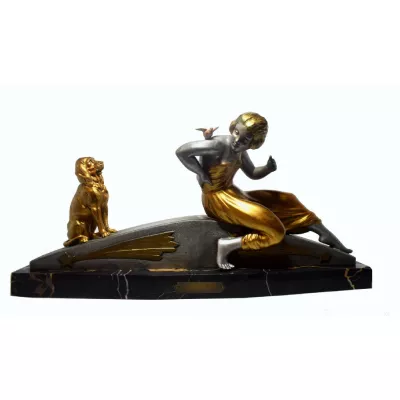 Original Antike Belgische Art Deco Figurengruppe Van de voorde ca. 1930