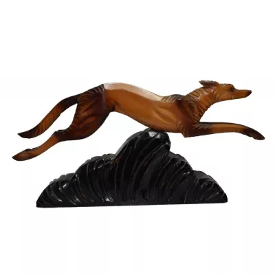 Tolle Französische Antike Art Deco Figur springender Hund ca. 1930