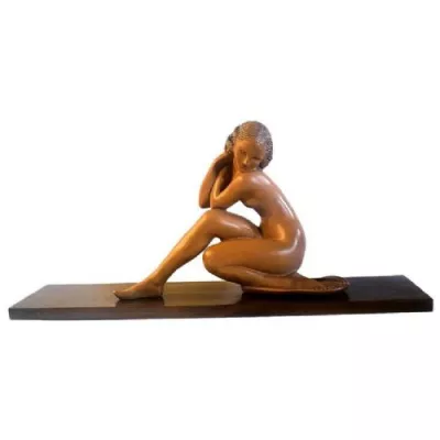 Beeindruckende Französische Art Deco Aktfigur von Acapuano ANTIK ca. 1930