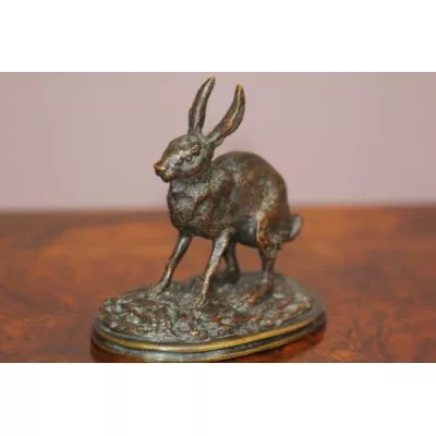Niedliche Antike Englische Viktorianische Bronze Hase ca. 1860