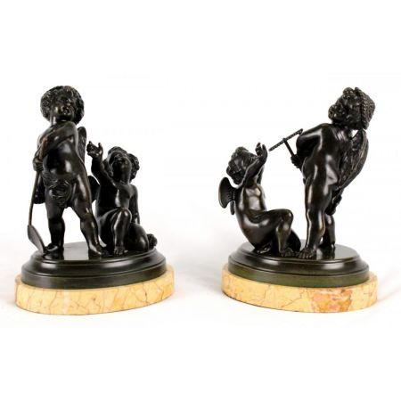 Original Antikes Französisches Paar Bronzefiguren von Cherubbauern ca. 1870