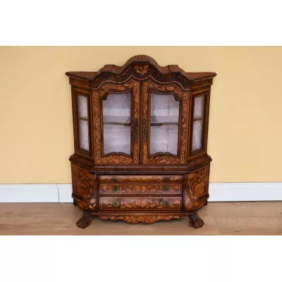 Original Antike Niederländische Minatur Marketerie Vitrine ca. 1900