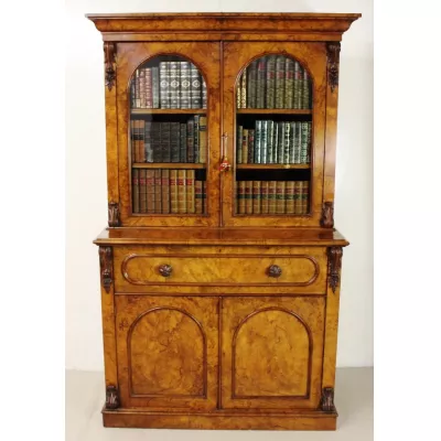 Antikes englisches viktorianisches Nussbaum Bureau Bookcase ca 1860