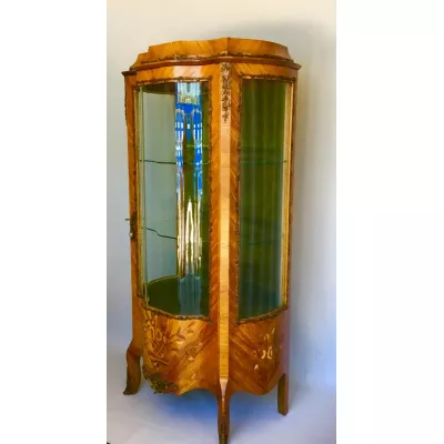 Antike Englische Intarsien Vitrine Massivholz ca. 1910