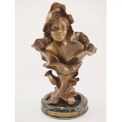 Antike Henri Galet Bronze Büste "un Coquelicot" ca. 1890