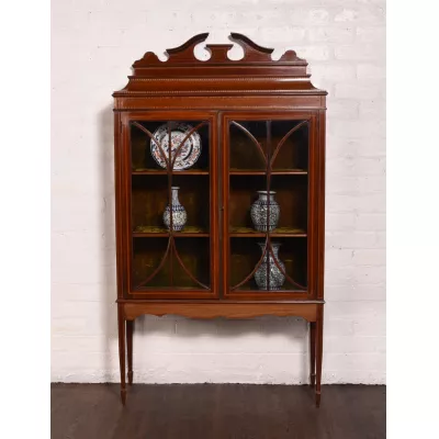 Original Antike Englische Edwardianische Sheraton Revival Mahagoni Vitrine ca. 1900