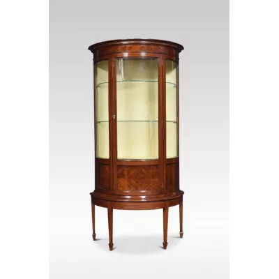 Original Antike Englische Mahagoni Sheraton Revival halbrunde Vitrine ca. 1890