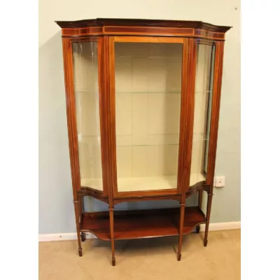 Original Antike Englische Mahagoni Intarsien Vitrine ca. 1900