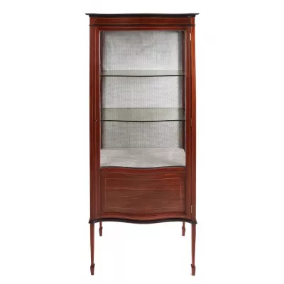 Original Antike Englische Edwardianische Mahagoni Serpentine Front Vitrine ca. 1900