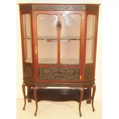 Englische Antike Viktorianische Geschnitzte Mahagoni Vitrine ca. 1890