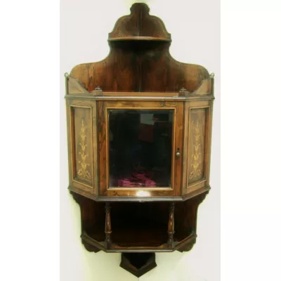 Viktorianische Antike Englische Palisander Eckvitrine ca. 1860