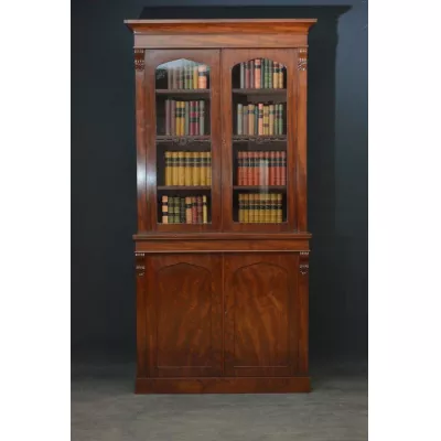 Englisches Antikes William IV glasiertes Mahagoni Bücherregal ca. 1830