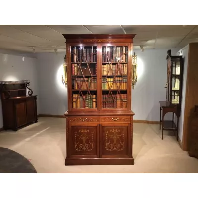 Edwardianisches Antikes Englisches verglastes Mahagoni Bücherregal ca. 1900