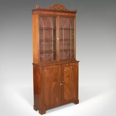 Viktorianisches Englisches Antikes glasiertes Mahagoni Bücherregal ca. 1900