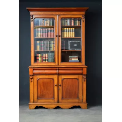 Englischer Viktorianischer Antiker Eichen Mahagoni Bücherschrank ca. 1870