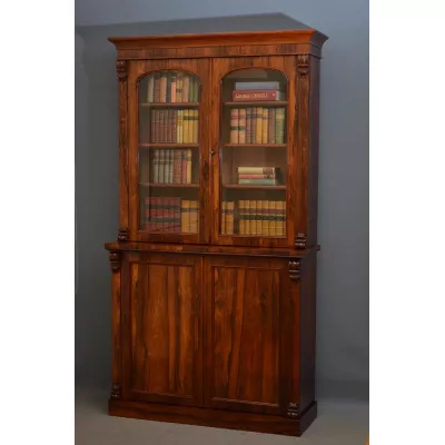Antikes Englisches Viktorianisches verglastes Palisander Bücherregal ca. 1860